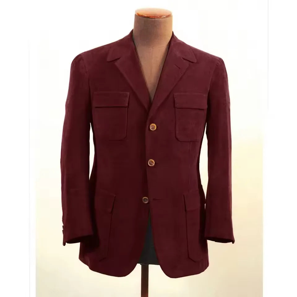 Men Suit Jacket Faux Suede Blazer Single Breasted Elegant Casual Suit 4 Pockets Comfortable Work Business Outfit Slim Fit Stylis