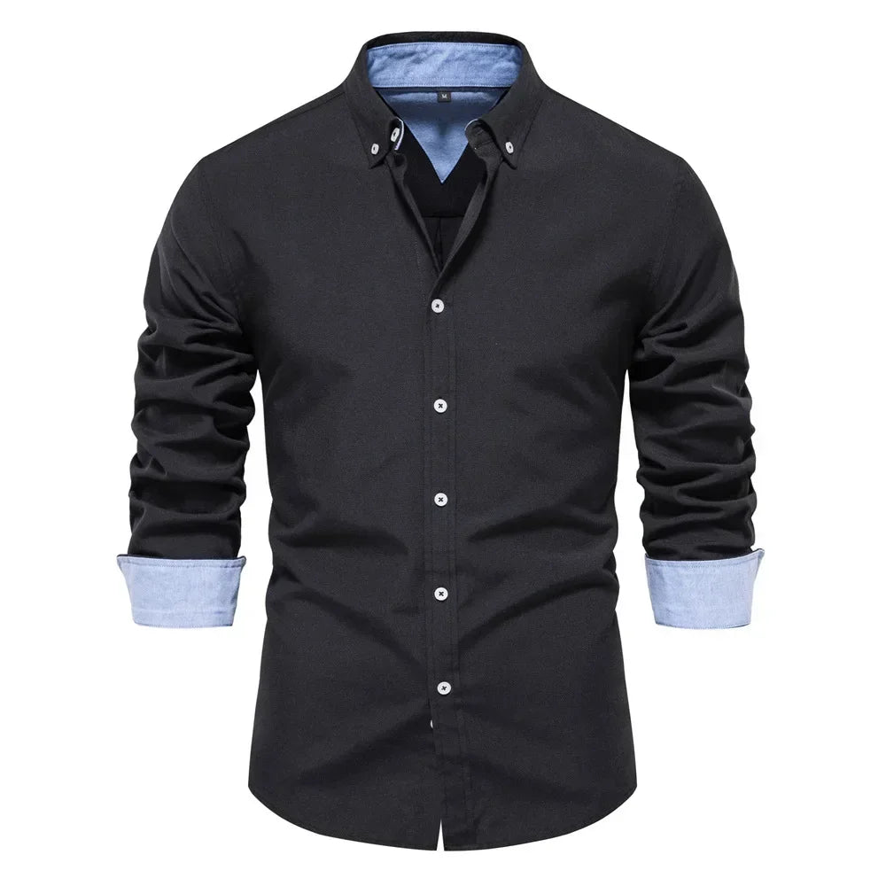 2026 Men's Fashion Social Shirts Solid Color Lapel Long Sleeve Dress Shirts for Men Formal Business Party Shirts Men's Clothing