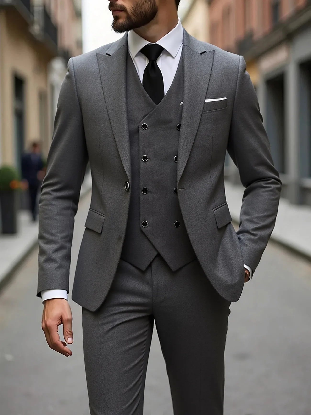 Men's Three-Piece White Suit, Anti-Wrinkle, No-Iron, Anti-Stick Fur Business Formal Suit, Four-Season Workplace Work Clothing Dr