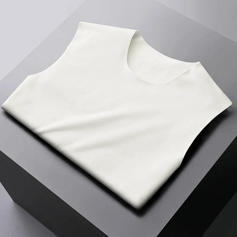 Mens Underwear 37° Heating Fiber Plus Velvet Seamless Vest Men's Winter Slim Warm Bottoming Shirt Men's Speed Thermal Underwear