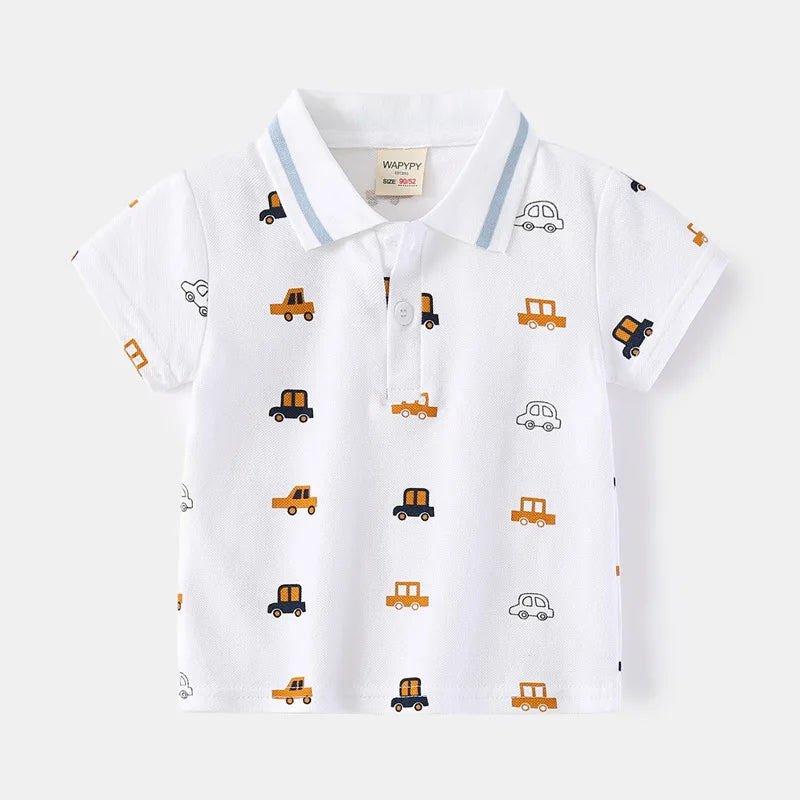 Baby Boy Clothes Summer Short Sleeve Children's Polo Shirts Toddler Kids Cotton T-shirts Boys Lapel Cartoon Tees Kids Sport Tops