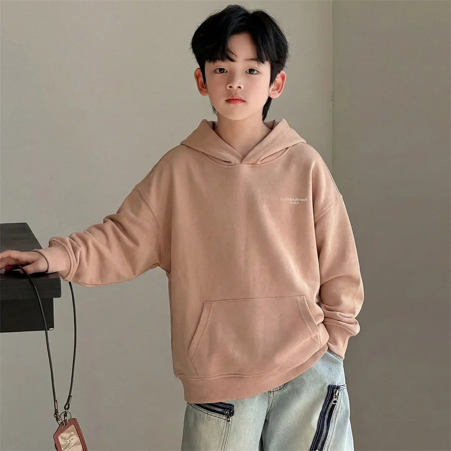 New Fashion Children Cotton Hoodies for Teen Boy Age 5 Yrs To 14 Yrs Pink Color Hooded Sweatshirt Kids Stylish Spring Clothes
