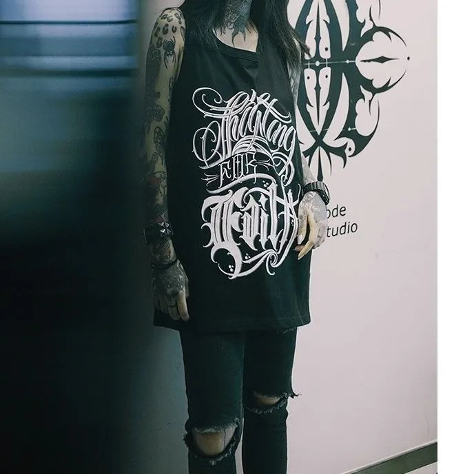 Girls Tanks Fashion Couple Printed Black Tops for Men or Women Short Sleeved Rock Punk Goth Casual Basic Sleeveless Vests