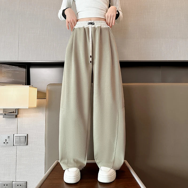 Girls Wide Leg Drawstring Pants Kids Fashion Loose Pants Children Straight Sweatpants High Waisted Spring Autumn Casual Trousers