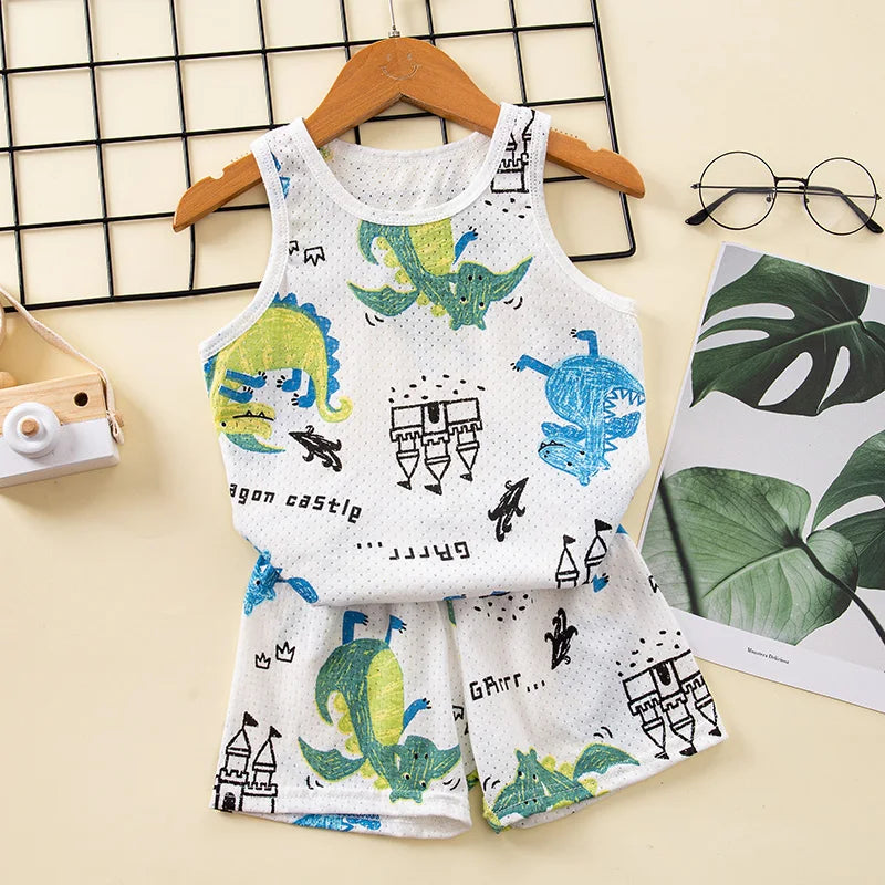 Girls Pajamas Sets 0 to 1 2 3 4 5 6 7 8 9 Years Cute Cat Print 100% Cotton Cartoon Boys Pyjamas Dino Kids Children Home Clothing