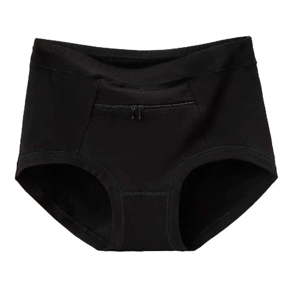 Women Underwear with Cash Pocket High Waist Breathable Cotton Underwear with Anti-theft Zipper Pocket for Women Middle-aged
