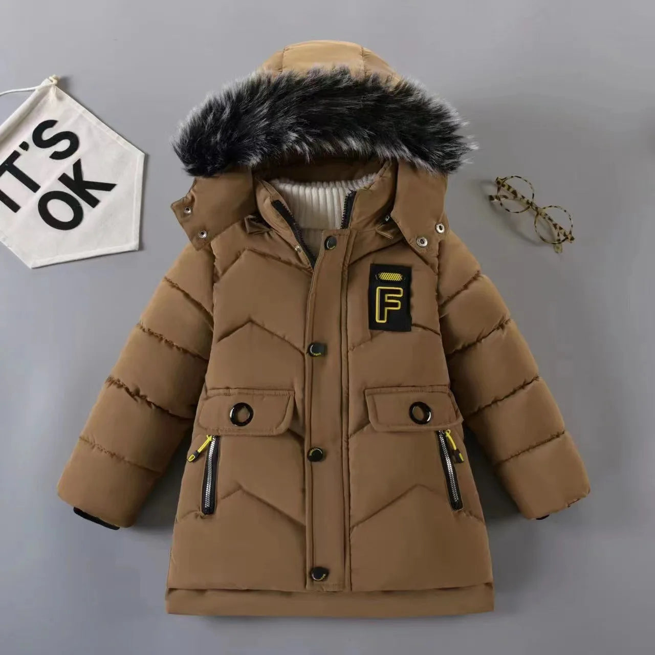 2025 Casual Hoodies Kids Coats Children's Down Jacket Kids Fur Collar Thickened Boys Girls Warm Fashion Jacket Long Sleeve Coat