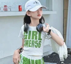 Teens Girls Clothing Sets Fashion Jazz Hip Hop Letter Top+stripe Sport Pants Two Pieces Suits for Kids Summer Streetwear Outfits