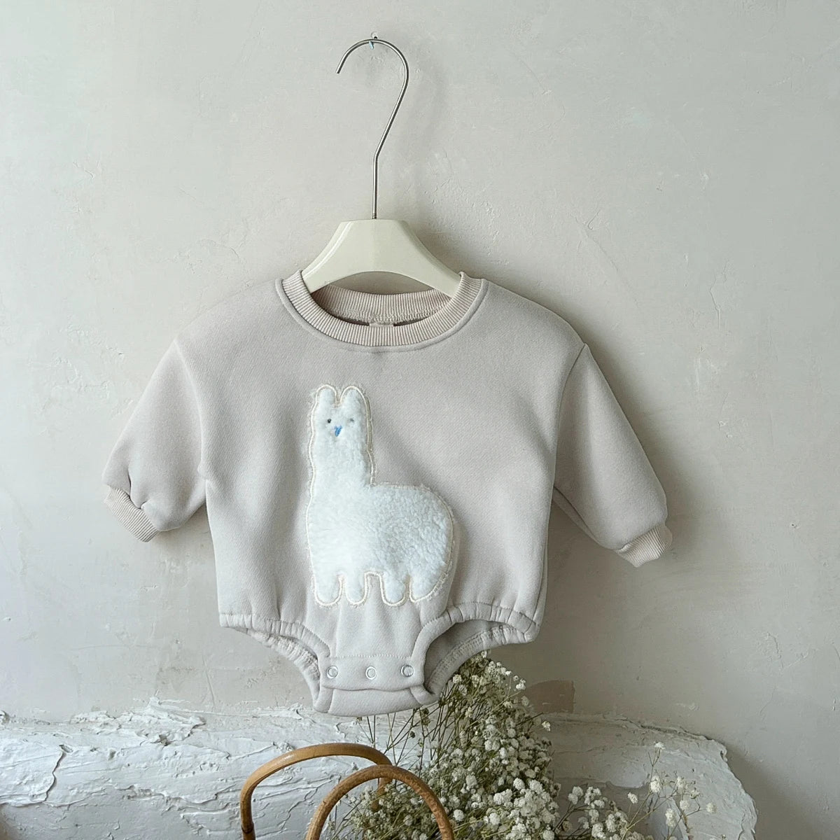 Infant Baby Girls Clothes Autumn Winter Fleece Bubble Rompers Infant Boys Toddler Outfits Bodysuit Cartoon Alpaca Jumpsuit