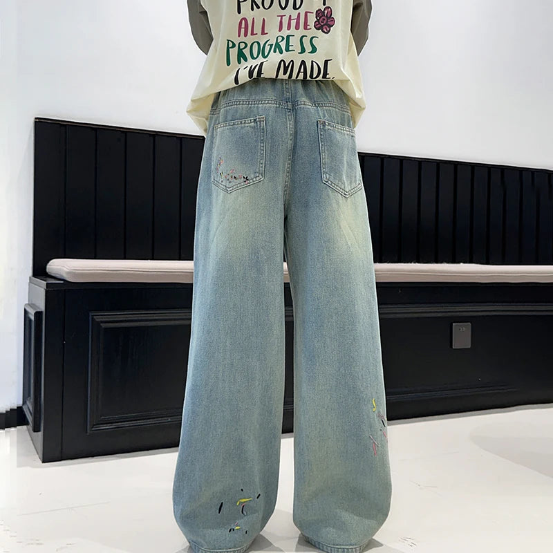 Girls' pants Korean style jeans spring outfit super huge and beautiful girls' casual pants with a trendy style for spring an