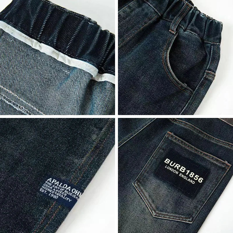 Teenage Boys Denim Pants Spring Autumn Kids Fashion Letter Jeans Pants Casual Loose Straight Trousers for 4-14 Years Old