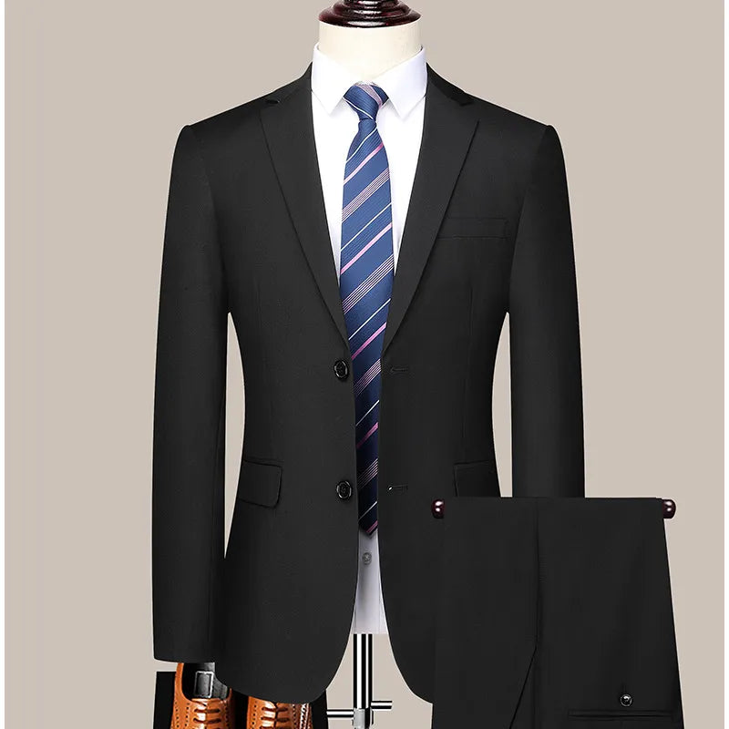 Suit (Blazer+ Trousers) Men's Casual Formal Business Gentleman Solid Color Hosting Four Seasons Slimming Wedding Fashion Suit