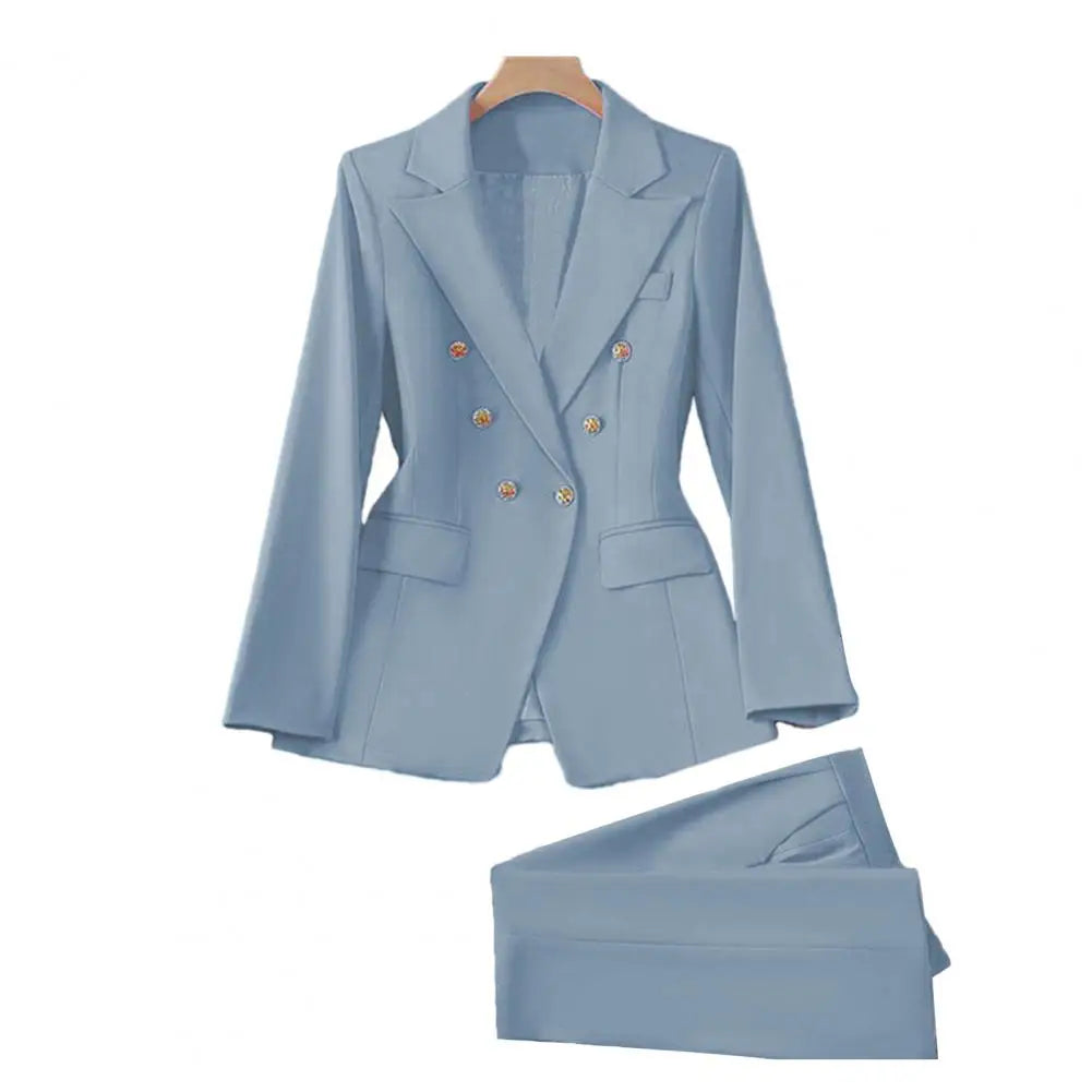 professional Women Two-Piece Suit Spring Autumn Blazer Jacket Wide Leg Pants Work Office Business Casual Outfits Pantsuit
