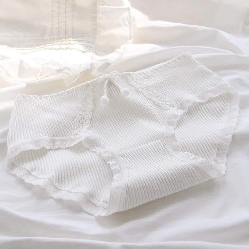 Girls Underwear New Cotton Lovely Knit Middle Waist Briefs Young Girl Panties Cute Lolita Lace Trimming Girl Plaid Loli Pantie