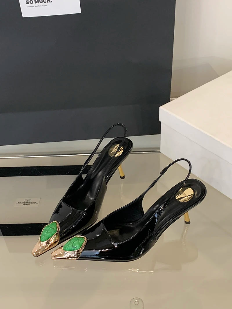 Sexy Women's High Heels Mules 2025 New Fashion Pointed Dress Women's Shoes Open Heel Party High Heels Striptease Sandals Women