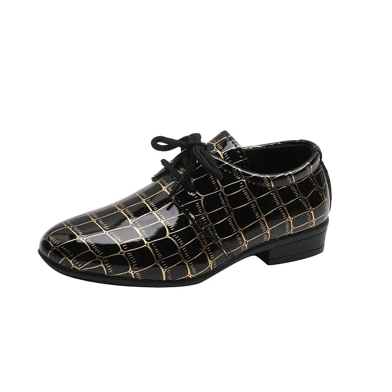 Boys Performance Shoe Pointed Toe Black White Children Leather Casual Shoes Fashion School Student Non-slip Kids Wedding Shoes