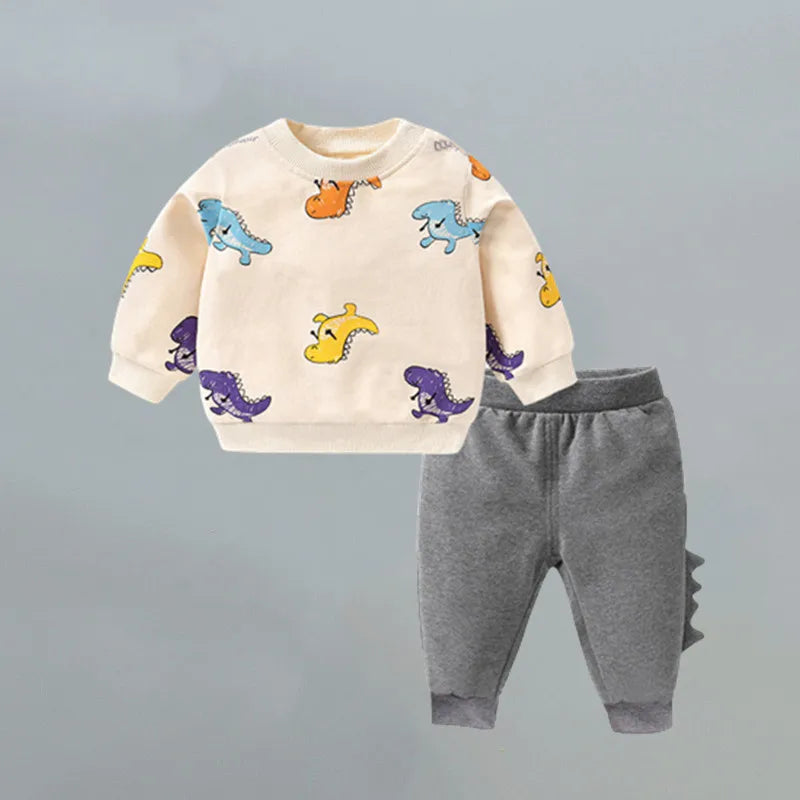 Baby boy clothes autumn winter plus velvet warm thickening suit boys and girls cartoon bear sweater + corduroy pants baby 2pcs