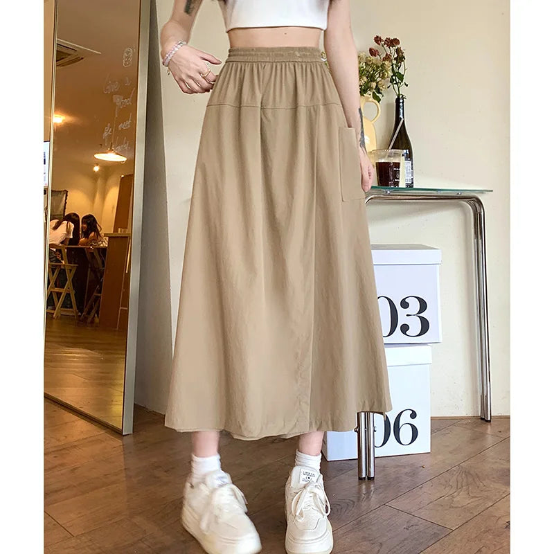 Girls Chic Elastic High Waisted Long Pants Lady Comfortable Wide Leg Trousers Women Korean Fashion Solid Color Slacks