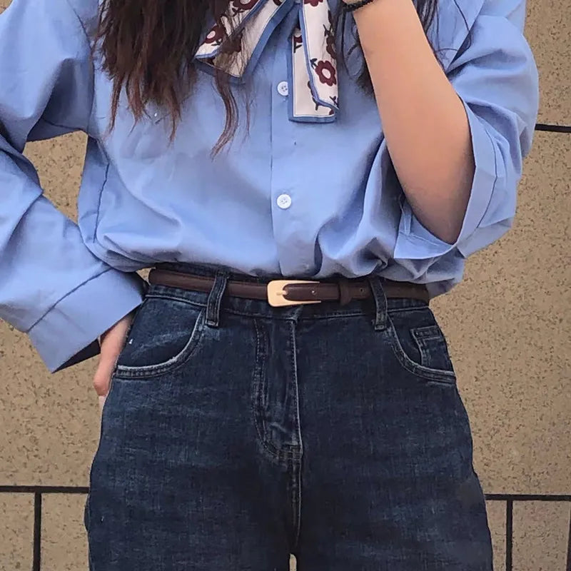 Thin Leather Female Belt Strap Black Brown Women Belts Square Pin Buckle Jeans Pants Ladies Waist Belt