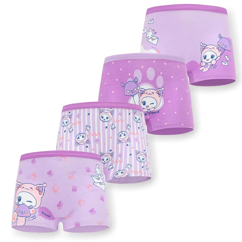 4Pcs/Lot Soft Cotton Children Underwear Cute Cartoon Girls Boxer Briefs Breathable Double-layer Crotch Age 2-9 Panties For Girls