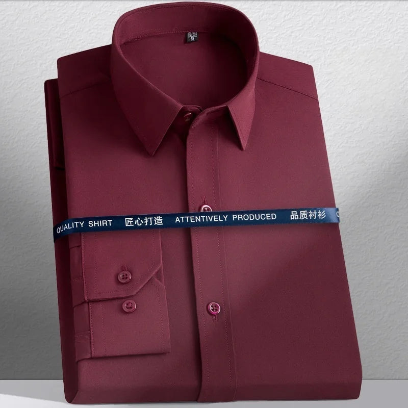 New Men's Shirts Long Sleeve Dress Shirts For Men Slim Fit Social Business Blouse White Blue Office Shirt Men Clothing