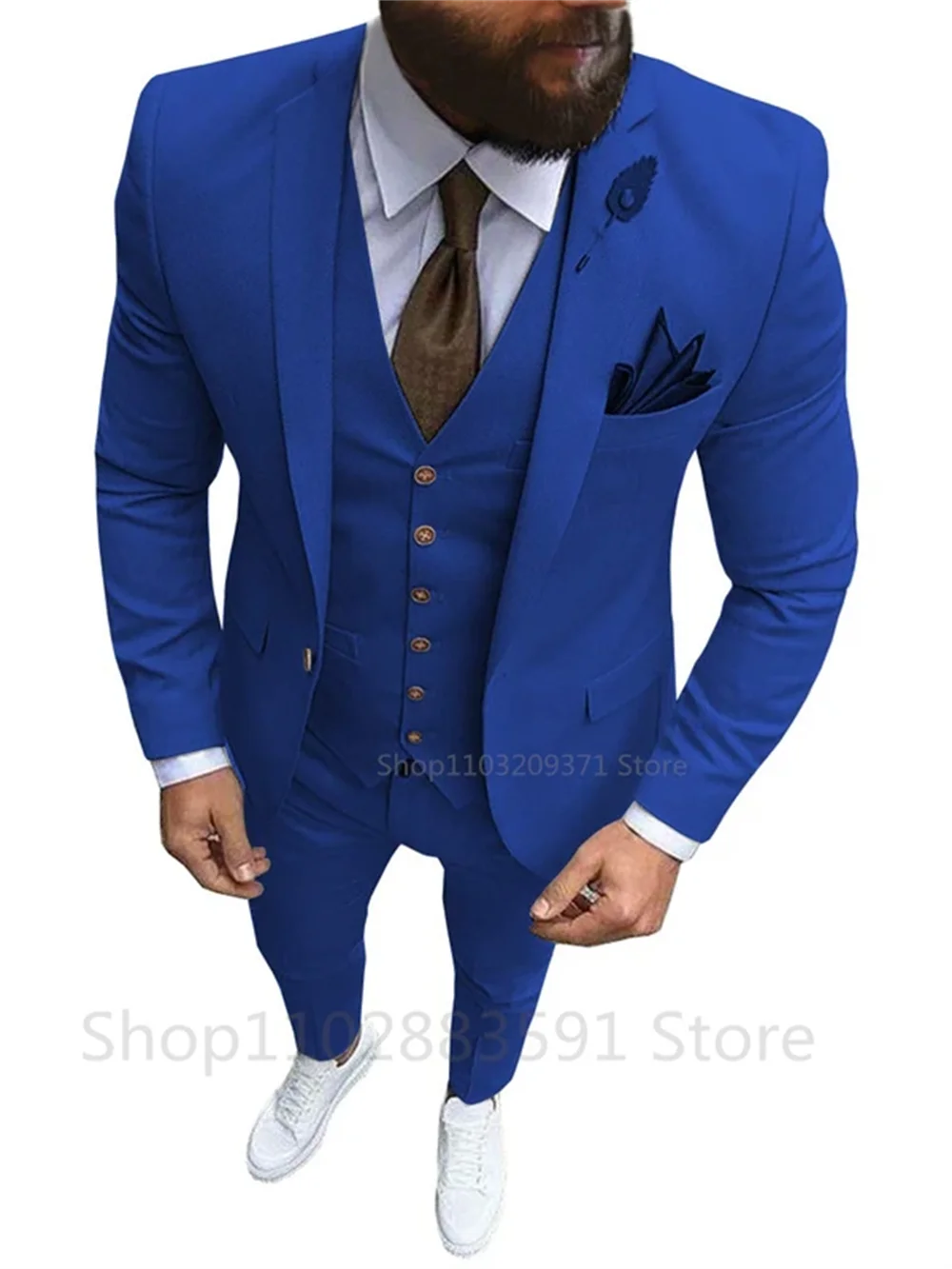 3 Piece Solid Men Suits for Wedding Party Business Formal Groom Tuxedos One Button(Blazer+Vest+Pants)Slim Fit Costume Homme