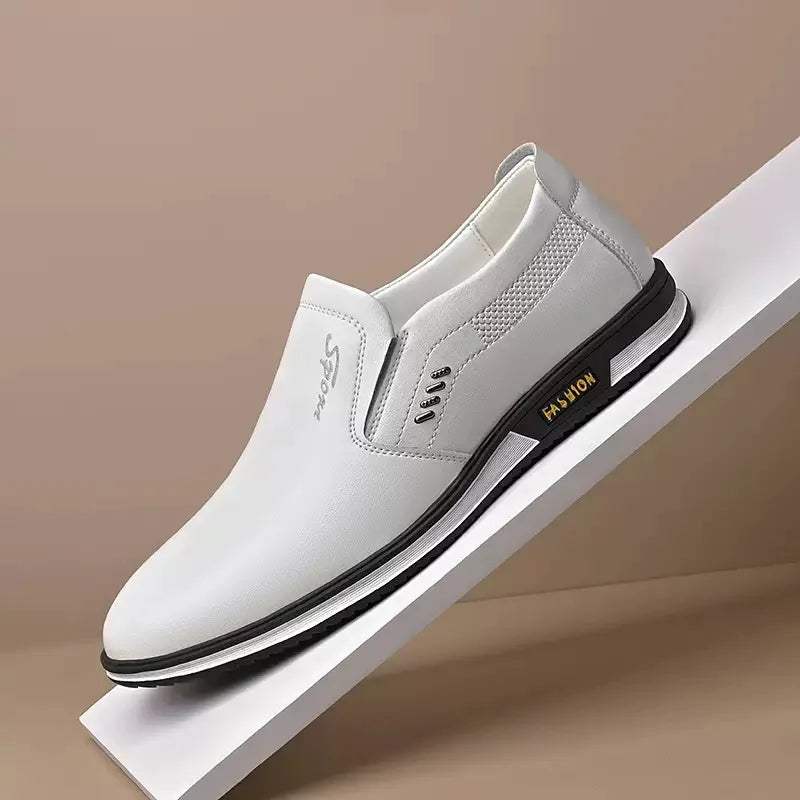 White Leather Shoes for Men in The Summer of 2025new Breathable Hollowed Dress Shoes Men Men Driving Shoes British Leather Shoe