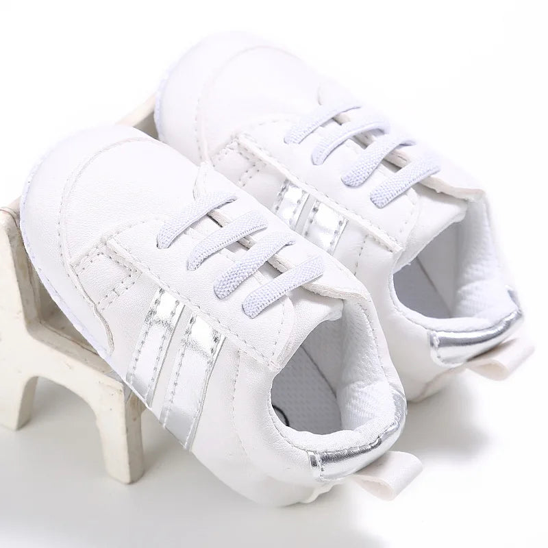 Newborn Baby Boys Shoes for 1 Year Footwear with Striped Infant Casual PU Leather Toddler Soft Sole Girls Sneakers First Walkers