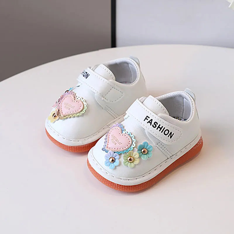 Baby Girls Flat Shoes Cute Flowers Kids Walking Shoes Round Toes 2025 Spring Autumn Girls Princess Casual Shoes Soft Non-slip