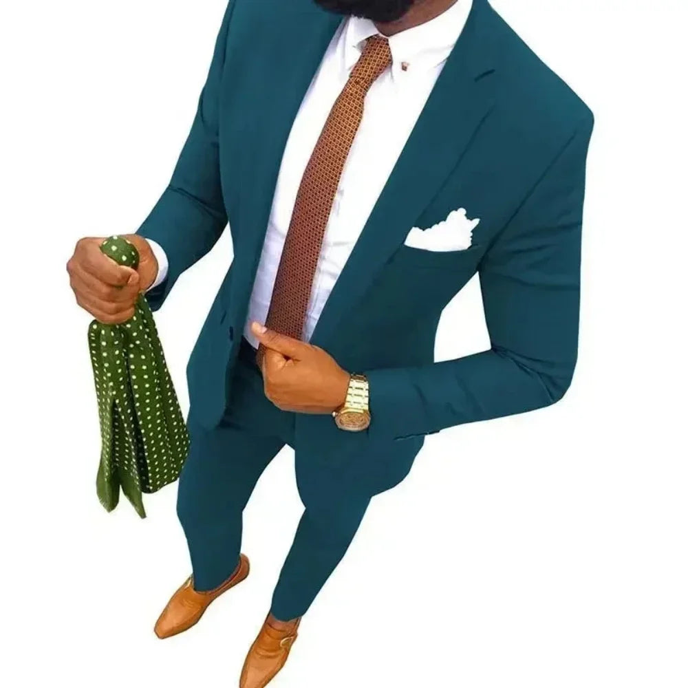 Men's Fitted Tuxedo Suit 2-Piece Blazer And Pants Wedding Groomsmen Smoking Suit Elegant Formal Wear for Special Occasions