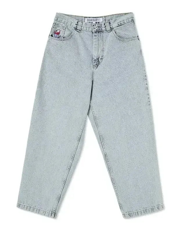 Hip Hop Retro Blue Cartoon Embroidery Jeans for men Gothic Baggy Streetwear Polar Big Boy Jeans Mens Fashion Wide Leg Trouser