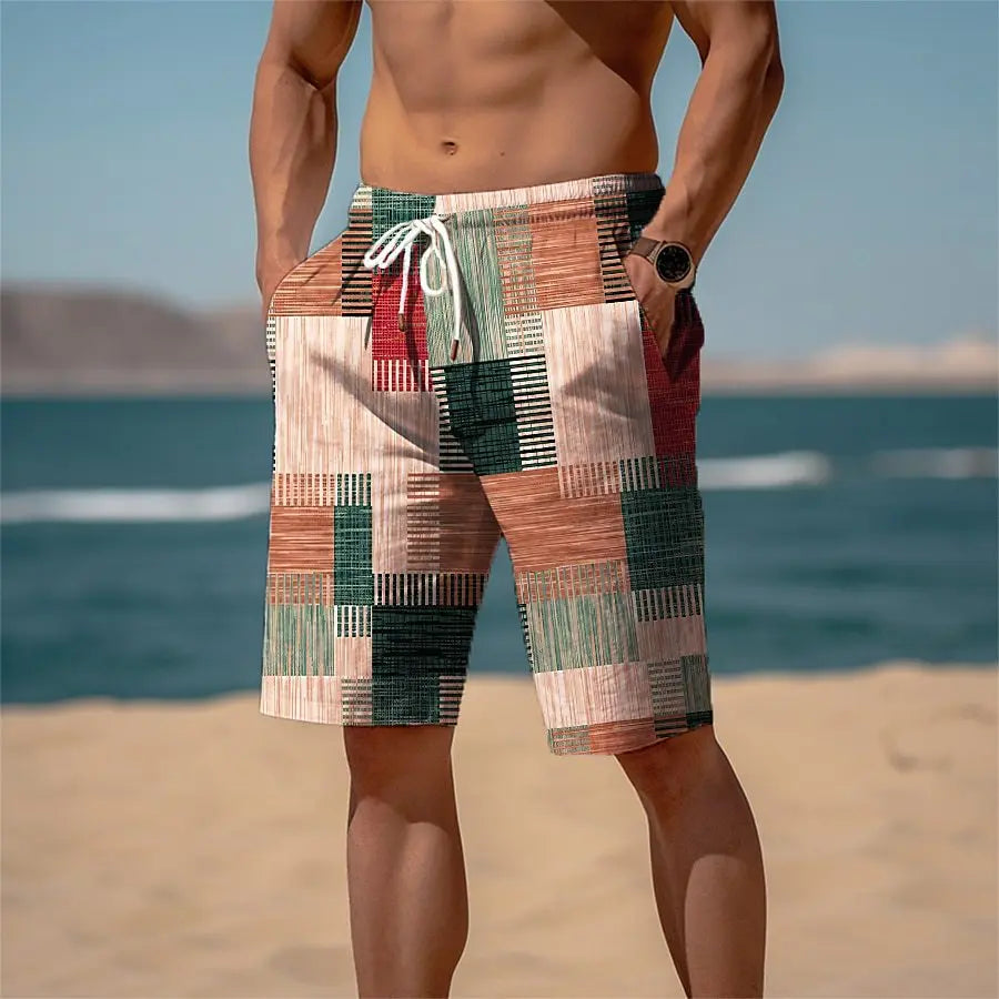 Men's Sweat Shorts Beach Shorts Shorts Drawstring Elastic Waist 3D Print Graphic Plaid Stripe Breathable Soft Short