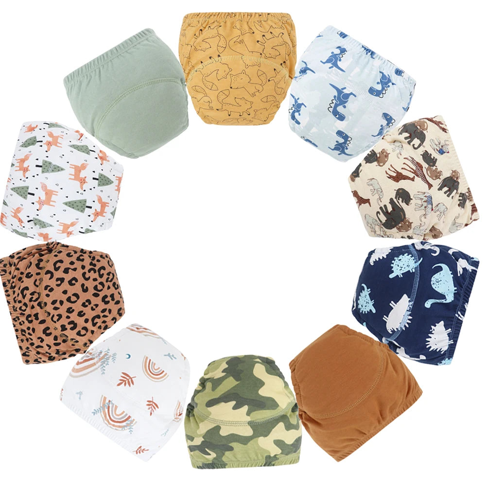 10 Pcs Reusable Baby Training Pants Washable Kids Cloth Diaper Nappies Changing Underwear Infant Toddler Potty Training Panties