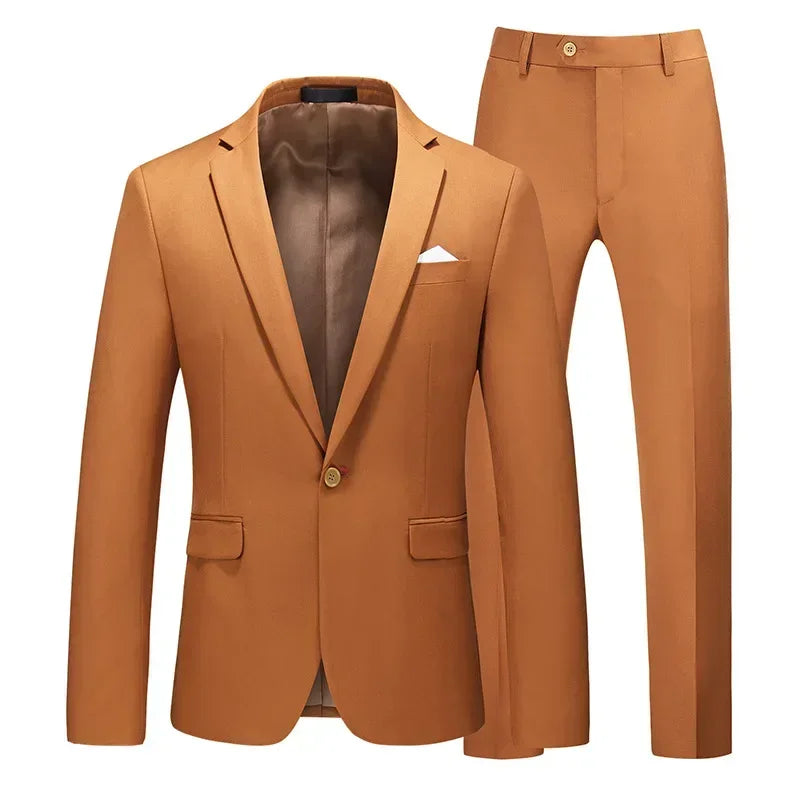 Men's Suits 2 PCS Sets Fashion Business Casual Formal Clothes Man Solid Slim Prom Party Blazer Coats+Trousers Sets Plus Size 6XL