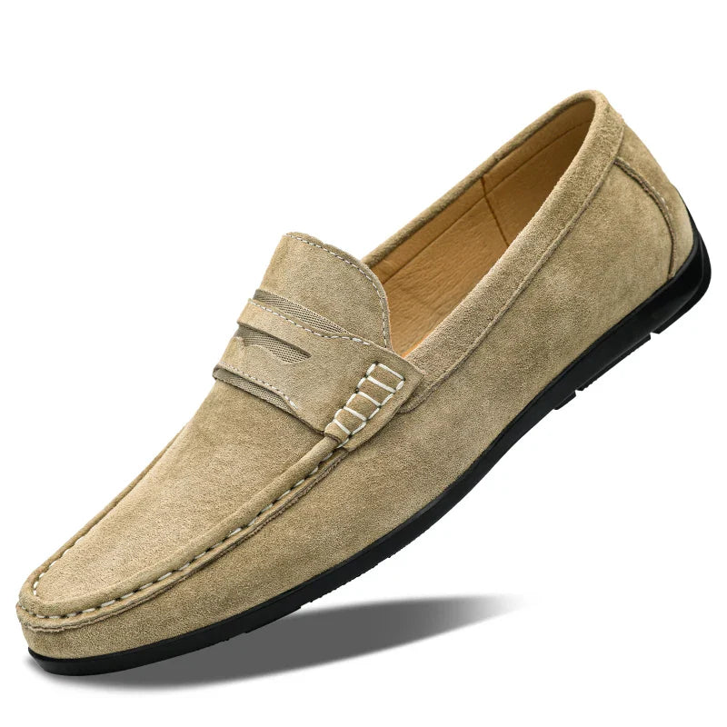 Spring Summer Suede Men Loafers Comfortable Flat Casual Shoes Men Breathable Slip-On Soft Genuine Leather Driving Shoes Moccasin