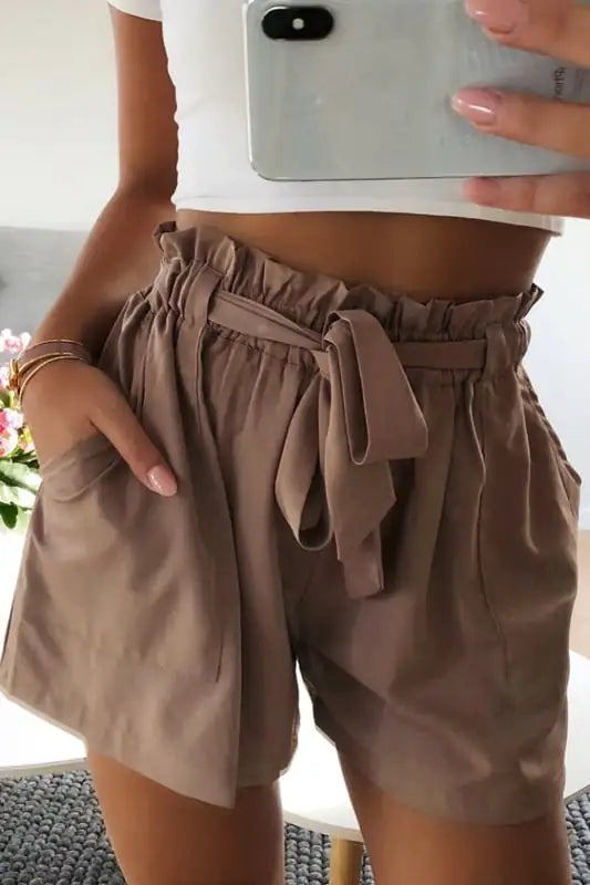 Women's High Waist Elastic Wide Leg Casual Shorts