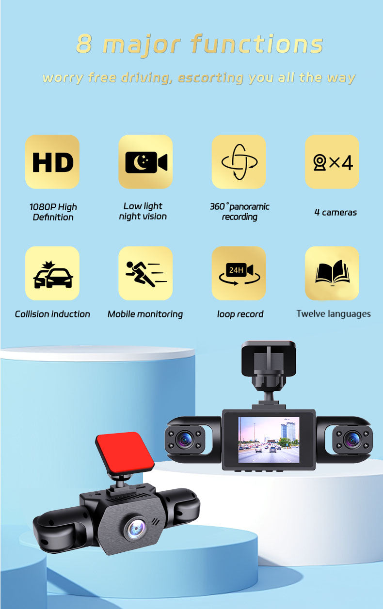 1080P High-definition Driving Recorder With Four Lenses, High-definition Night Vision, Front, Back, Left, Right Recording