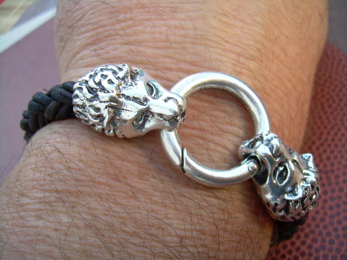 Thick Lions Head Braided Leather Bracelet