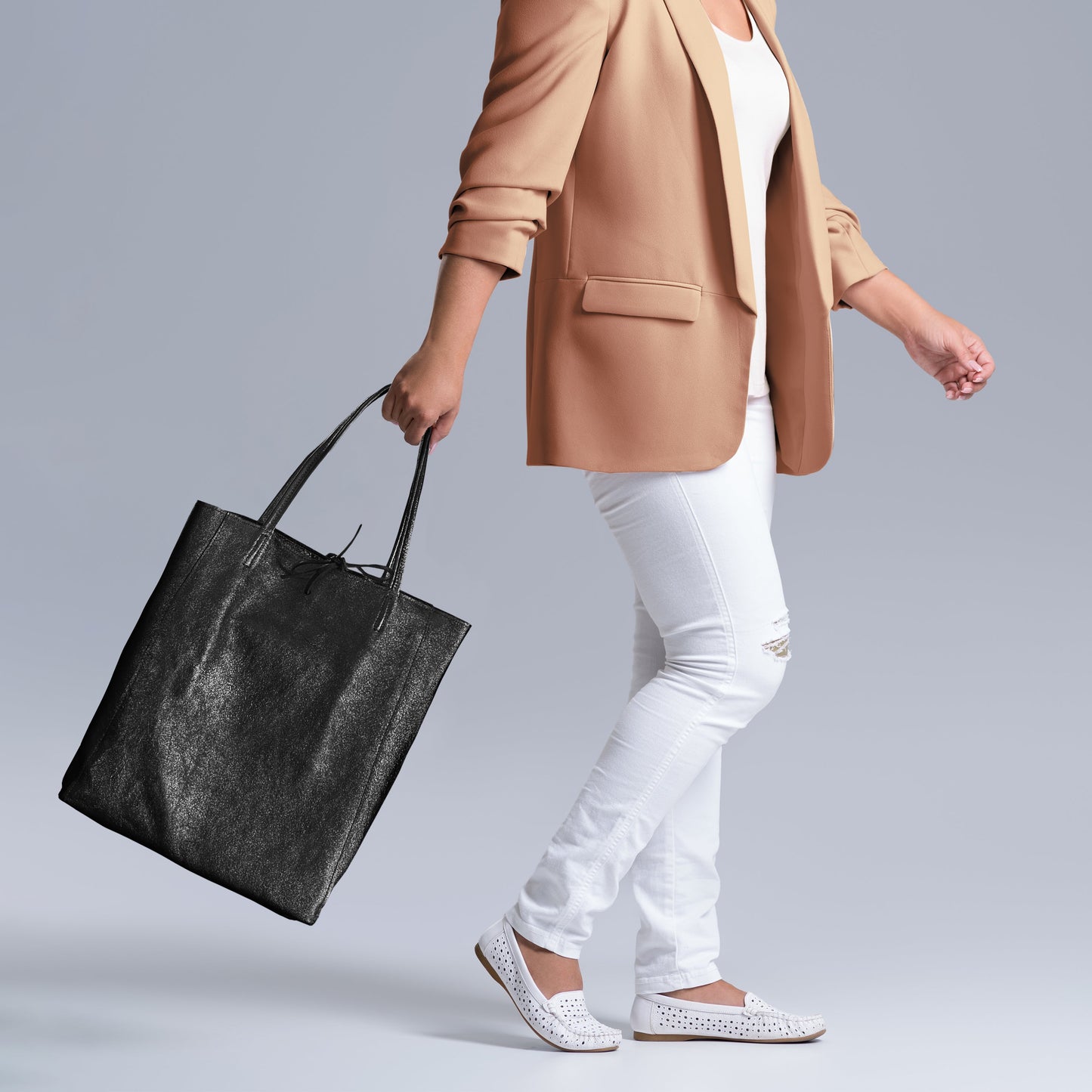 Metallic Suede Leather Tote Bag