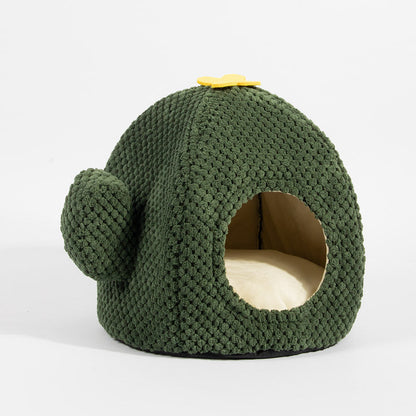 Cactus Cat Bed Warm Enclosed Kitten And Dog Nest Deep Sleep Comfort Mat  Pets Tent Cozy Cave  Indoor Pet Supplie
