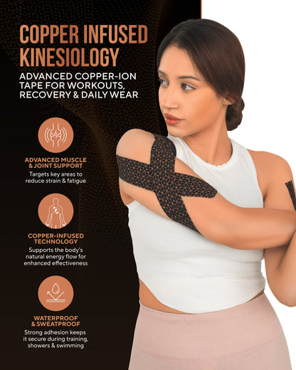 Copper Infused Kinesiology Tape – 2 Rolls (40 Precut Strips)