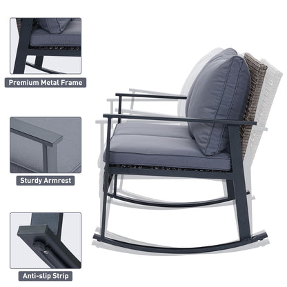 Ainfox Outdoor Patio Furniture Rocking Loveseat, Wicker Rattan Sofa