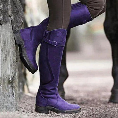 Vintage Ride Leather Boots - Stylish Retro Riding Boots for Trendy Women