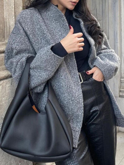 Autumn Casual Full Size Drop Shoulder Snap Down Jacket with Buttoned Front and Pockets