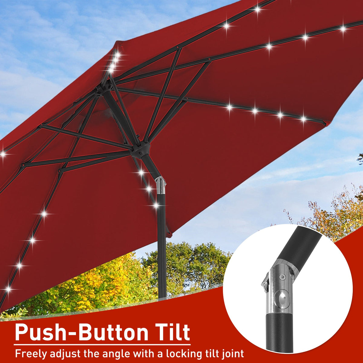 Ainfox 10ft Solar Patio Umbrella Outdoor Umbrella Market Umbrella for Backyard Deck Poolside With 32 LED Lights