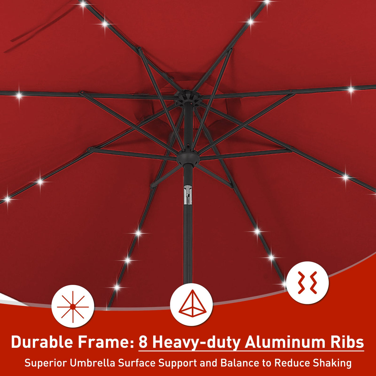 Ainfox 10ft Solar Patio Umbrella Outdoor Umbrella Market Umbrella for Backyard Deck Poolside With 32 LED Lights
