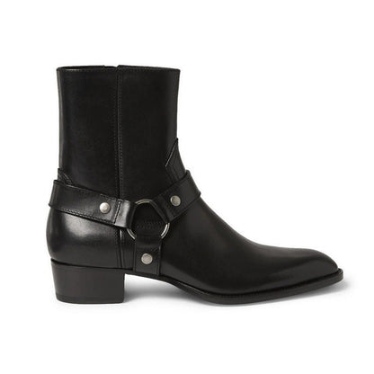 Pointed-toe Leather Martin Boots For Men