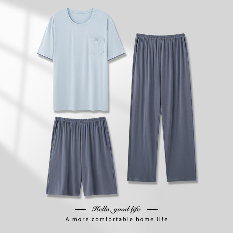 Men's Pajamas Thin Spring And Summer Modal Short-sleeved Trousers Three-piece Home Wear Suit