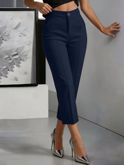 Women's High-Waisted Straight-Leg Pants – Drapey Cropped Fit