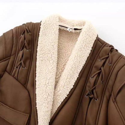 Chic French Waist Suede Jacket - Stylish Chocolate Leather Jacket for Women